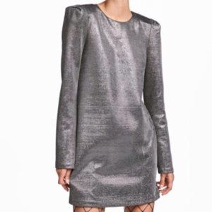 H&M Long Sleeve Metallic Silver Dress NWT sz 14